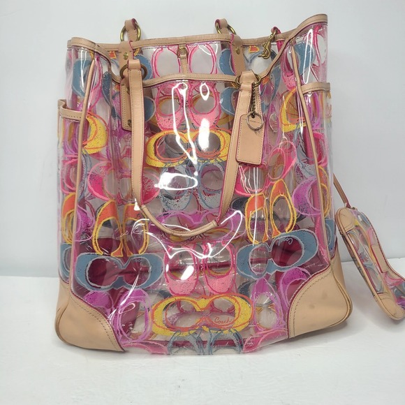 Coach Handbags - Coach Scribble Clear Vinyl Tote Bag Multicolor Graffiti Signature Logo Y2K Rare